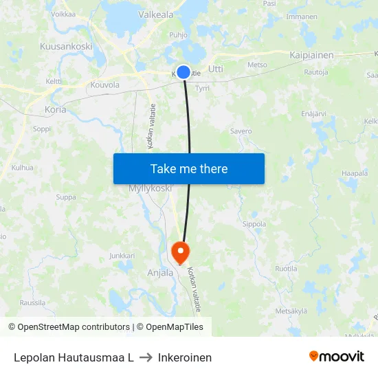 Lepolan Hautausmaa L to Inkeroinen map