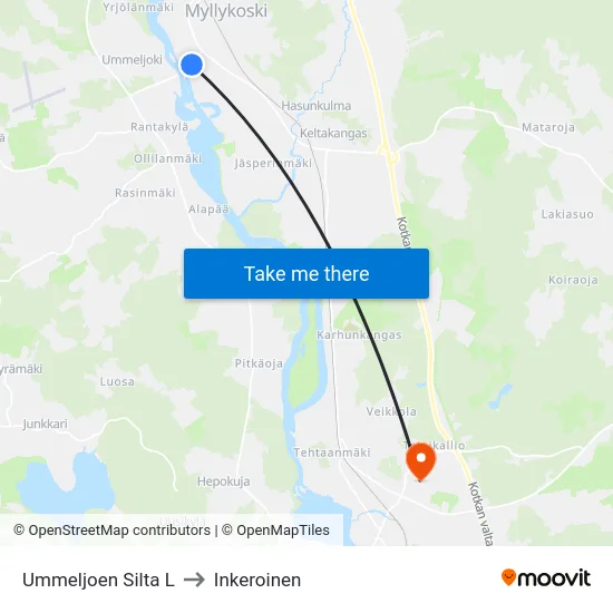 Ummeljoen Silta L to Inkeroinen map