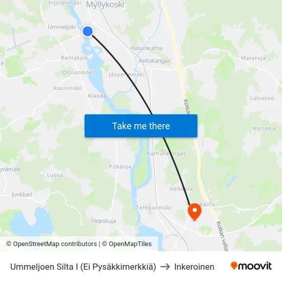 Ummeljoen Silta I (Ei Pysäkkimerkkiä) to Inkeroinen map