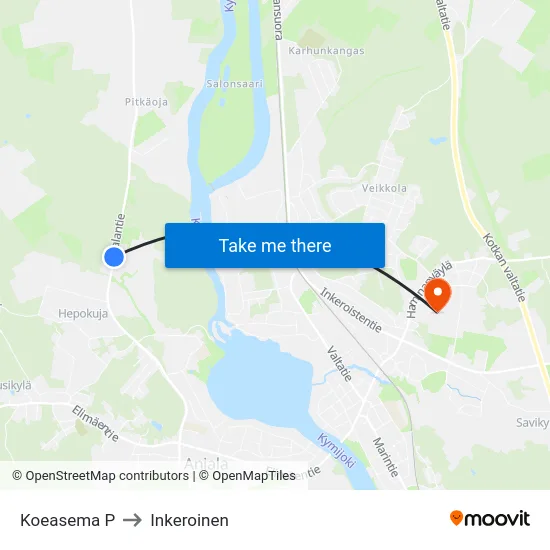 Koeasema P to Inkeroinen map