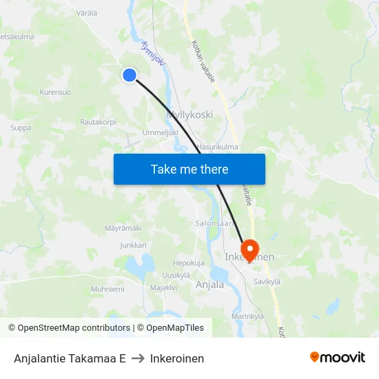 Anjalantie  Takamaa E to Inkeroinen map