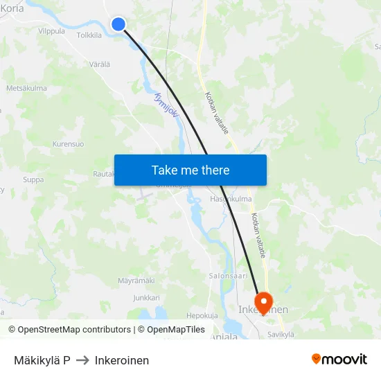 Mäkikylä P to Inkeroinen map