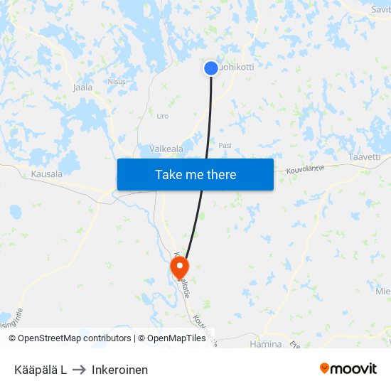 Kääpälä L to Inkeroinen map