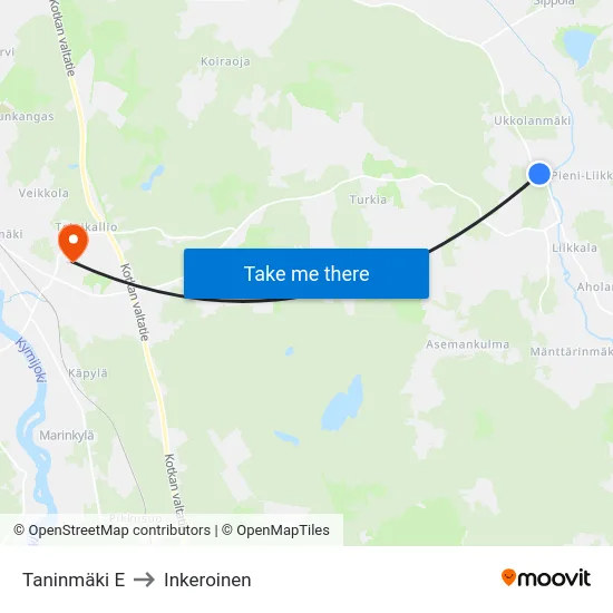 Taninmäki E to Inkeroinen map