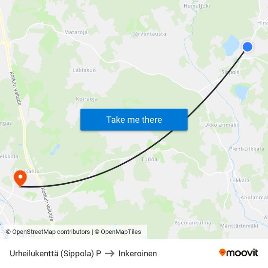 Urheilukenttä (Sippola) P to Inkeroinen map
