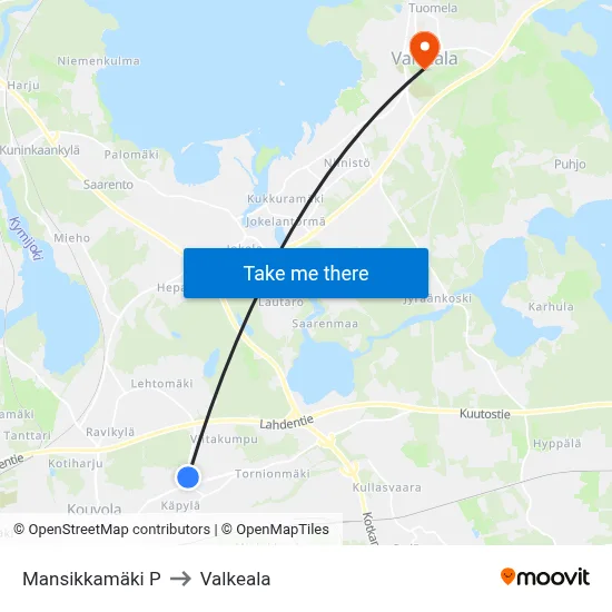 Mansikkamäki P to Valkeala map