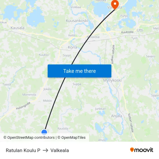 Ratulan Koulu P to Valkeala map