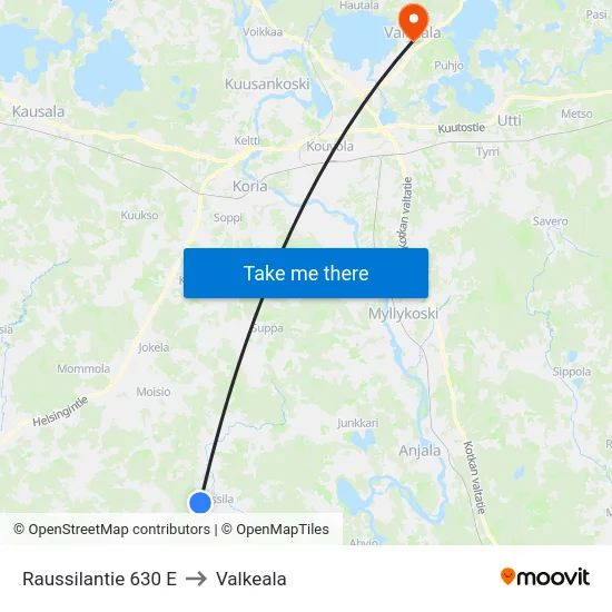 Raussilantie 630 E to Valkeala map