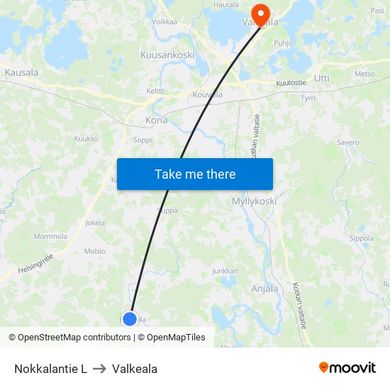 Nokkalantie L to Valkeala map