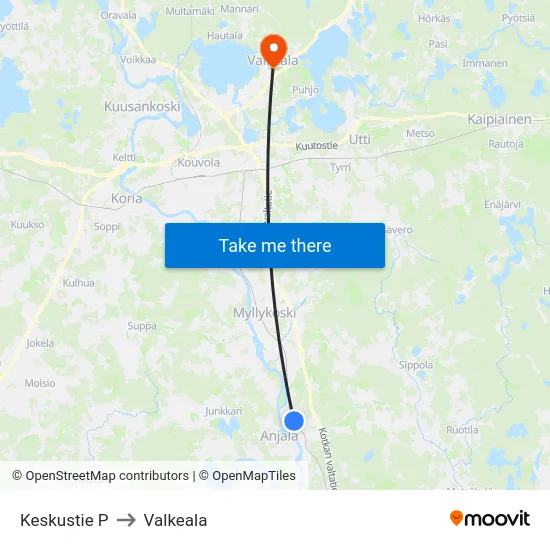 Keskustie P to Valkeala map