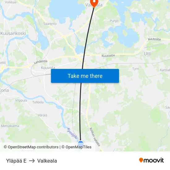 Yläpää E to Valkeala map