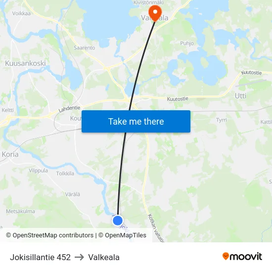Jokisillantie 452 to Valkeala map