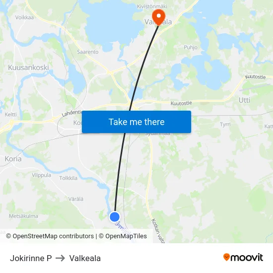 Jokirinne P to Valkeala map
