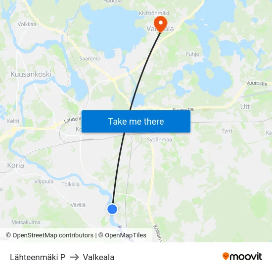 Lähteenmäki P to Valkeala map