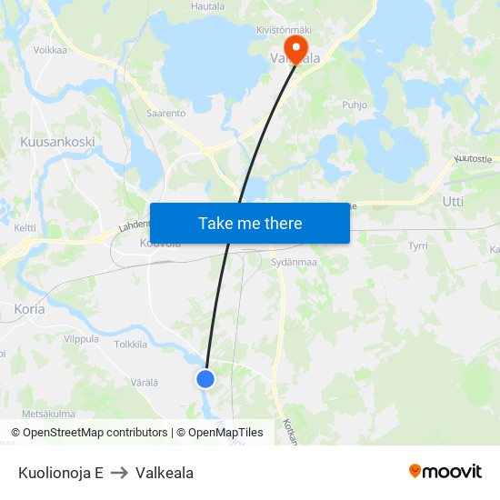 Kuolionoja E to Valkeala map