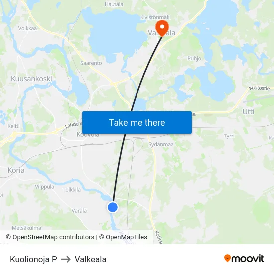 Kuolionoja P to Valkeala map
