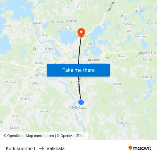 Kurkisuontie L to Valkeala map