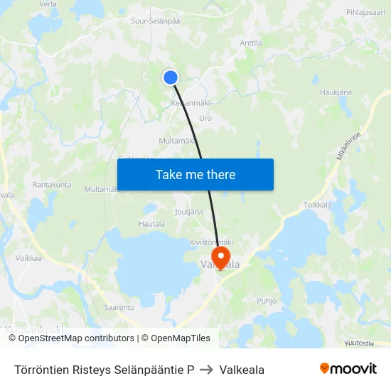 Törröntien Risteys Selänpääntie P to Valkeala map