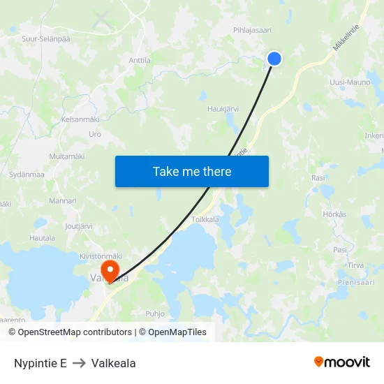 Nypintie E to Valkeala map