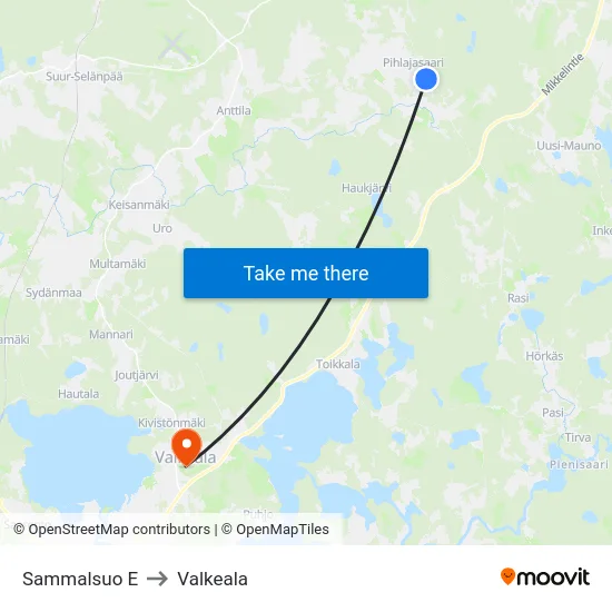 Sammalsuo E to Valkeala map