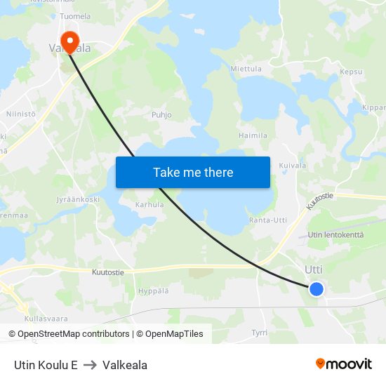 Utin Koulu E to Valkeala map