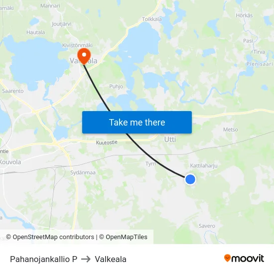 Pahanojankallio P to Valkeala map