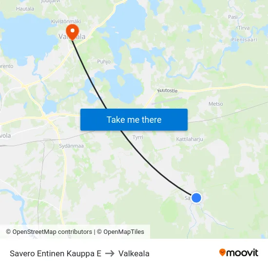 Savero Entinen Kauppa E to Valkeala map