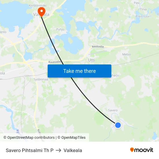 Savero Pihtsalmi Th P to Valkeala map