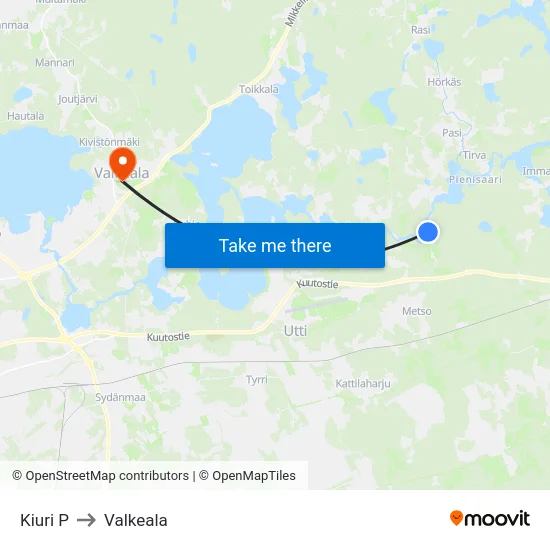 Kiuri P to Valkeala map