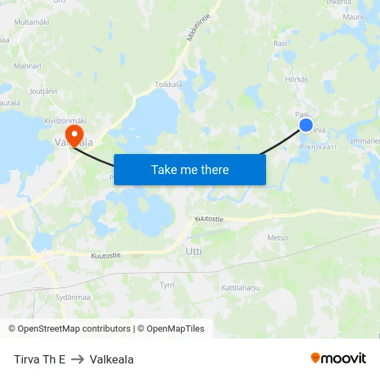 Tirva Th E to Valkeala map