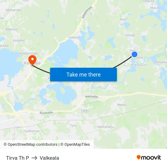 Tirva Th P to Valkeala map