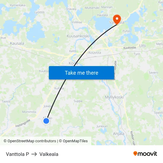 Vanttola P to Valkeala map