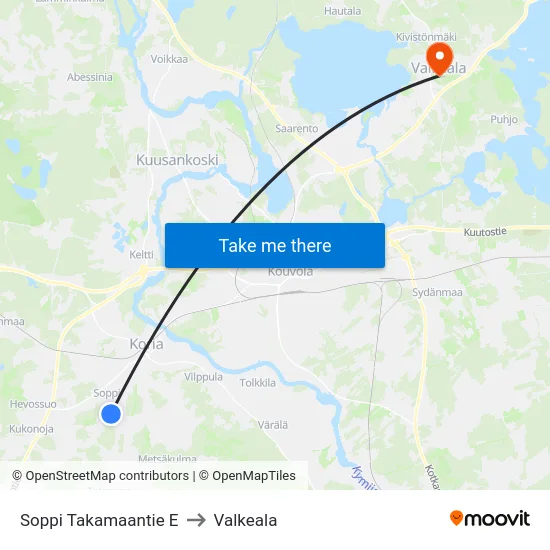 Soppi Takamaantie E to Valkeala map