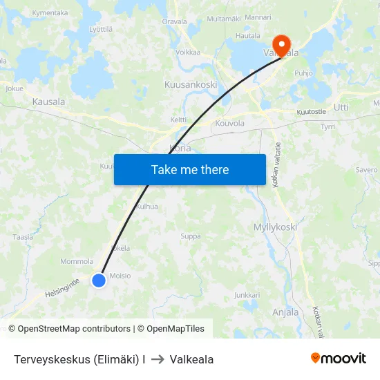 Terveyskeskus (Elimäki) I to Valkeala map