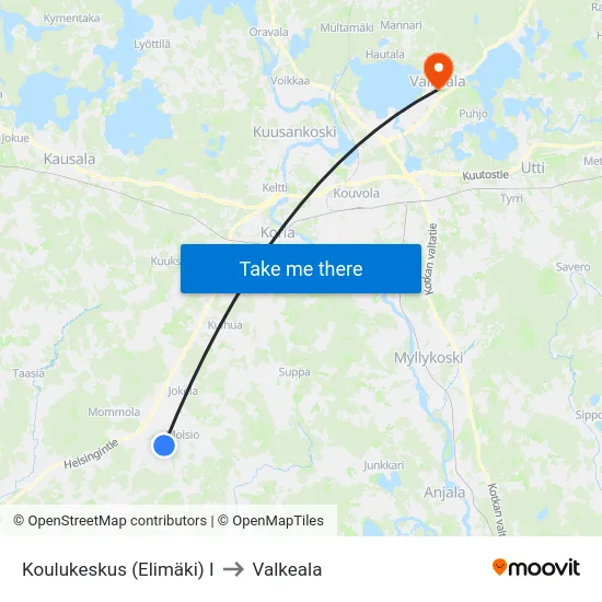 Koulukeskus (Elimäki) I to Valkeala map