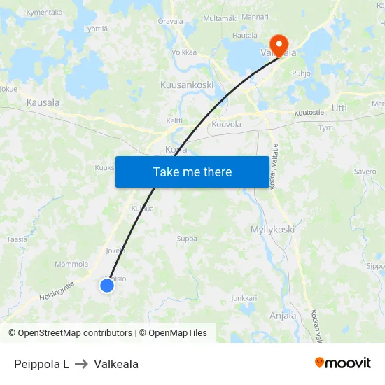Peippola L to Valkeala map