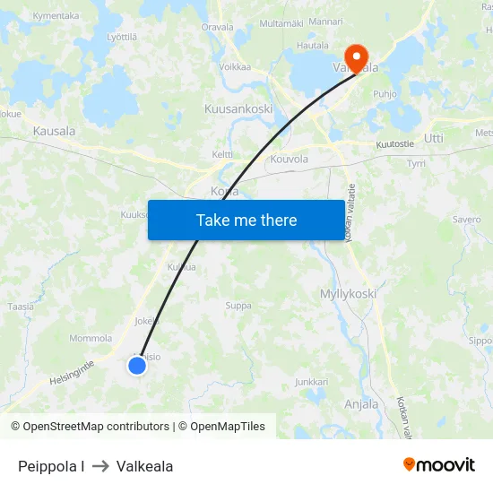 Peippola I to Valkeala map