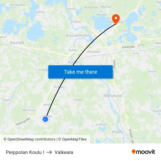 Peippolan Koulu I to Valkeala map