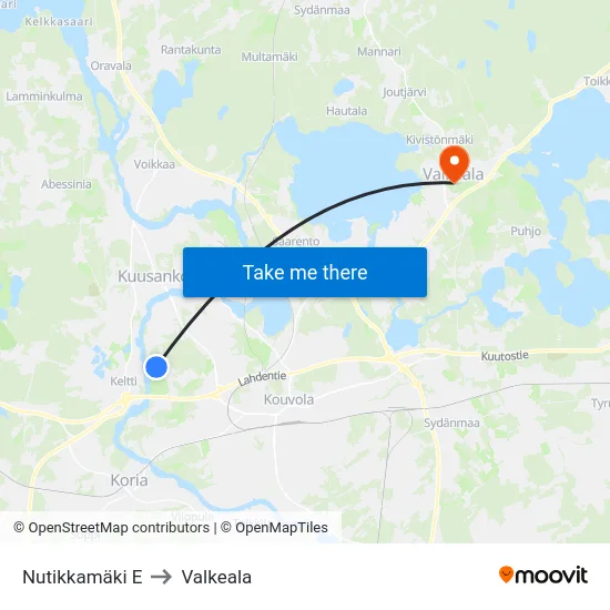 Nutikkamäki E to Valkeala map