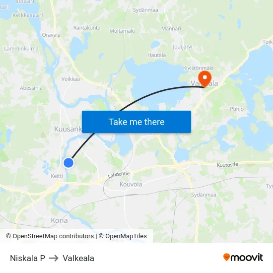 Niskala P to Valkeala map