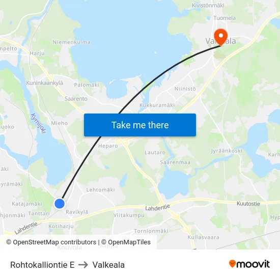 Rohtokalliontie E to Valkeala map
