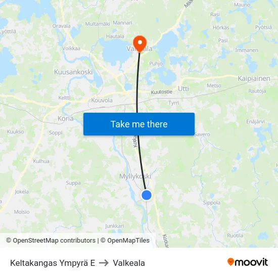 Keltakangas Ympyrä E to Valkeala map