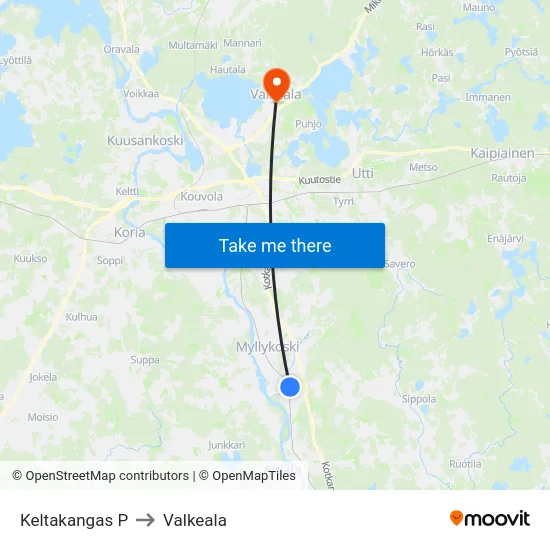 Keltakangas P to Valkeala map