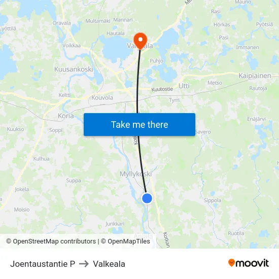 Joentaustantie P to Valkeala map