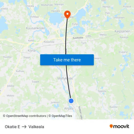 Okatie E to Valkeala map