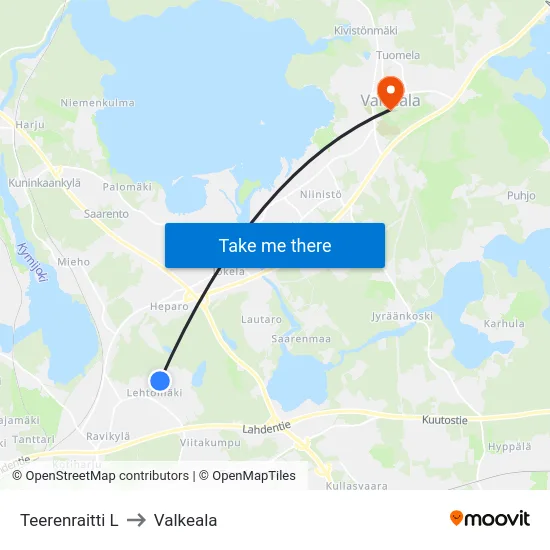 Teerenraitti L to Valkeala map