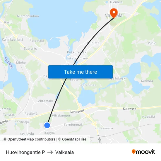Huovihongantie P to Valkeala map