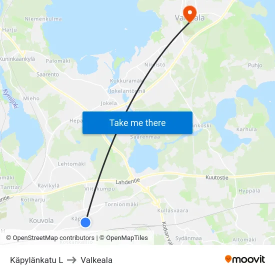 Käpylänkatu L to Valkeala map