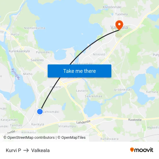 Kurvi P to Valkeala map