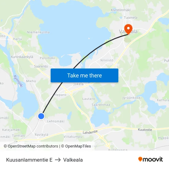 Kuusanlammentie E to Valkeala map